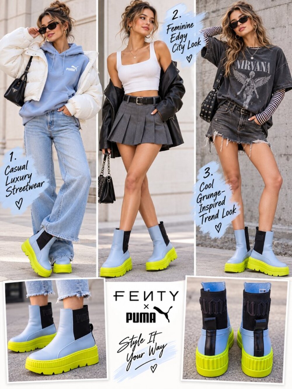 FENTY x PUMA Rihanna Chelsea Sneaker Boots Sterling Blue Limeade Size 5.5